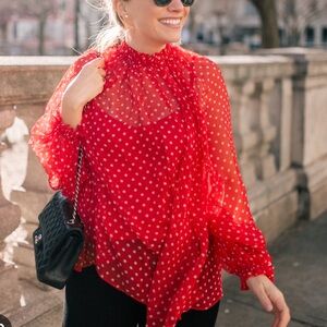 Zimmermann Red Polka Dot Sheer Blouse